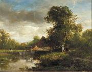 Willem Roelofs Landschap met beek oil
